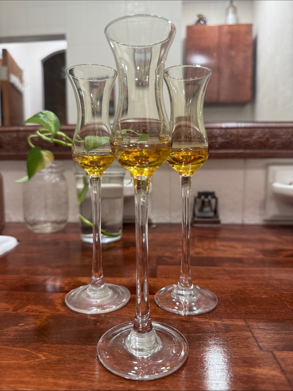 Crystal Cordial Glass Set in Clear with Amber Accent